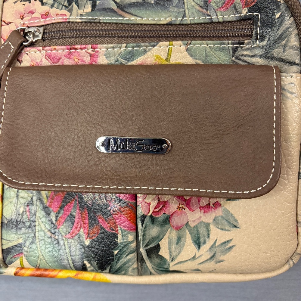 Multisac Multi Compartment Zippy Crossbody Purse Bag Valencia Floral Brown - Picture 3 of 16